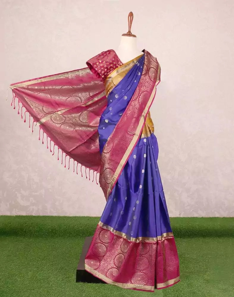 Image of Light weight coimbatore pattu Royal Blue colour Ganga Jamuna border saree