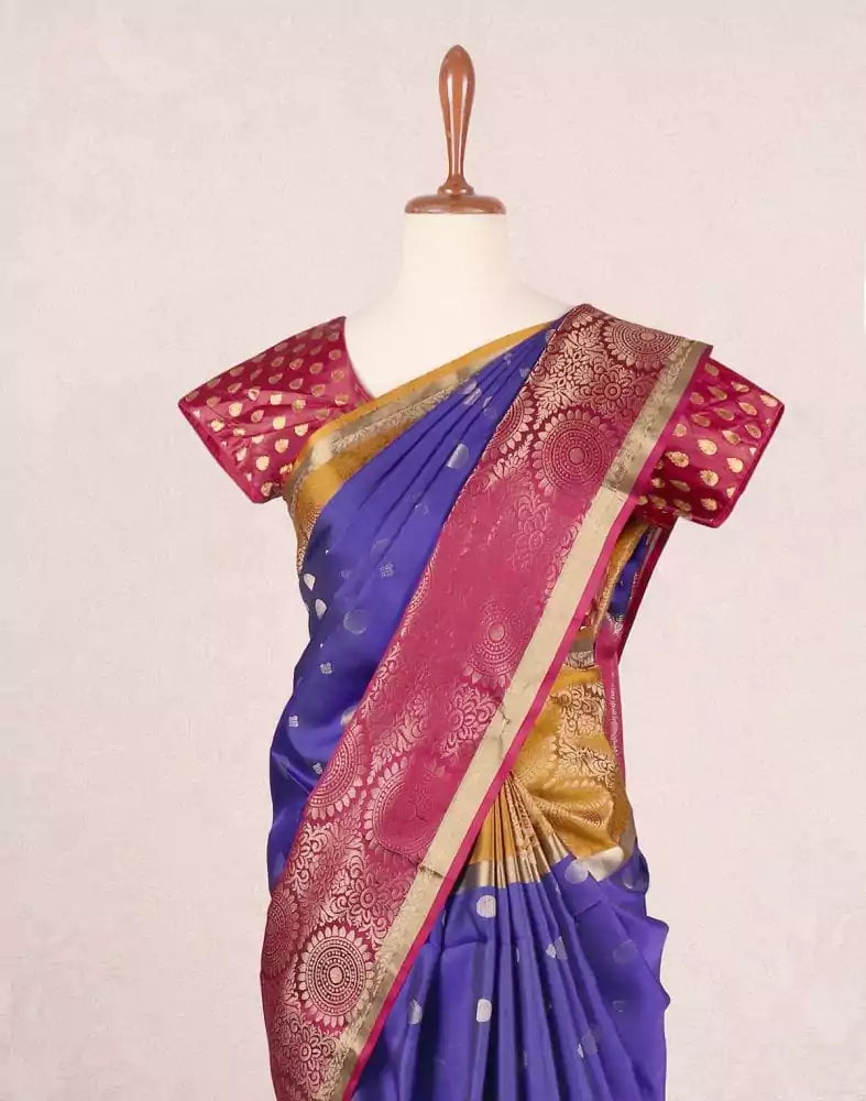 Image of Light weight coimbatore pattu Royal Blue colour Ganga Jamuna border saree