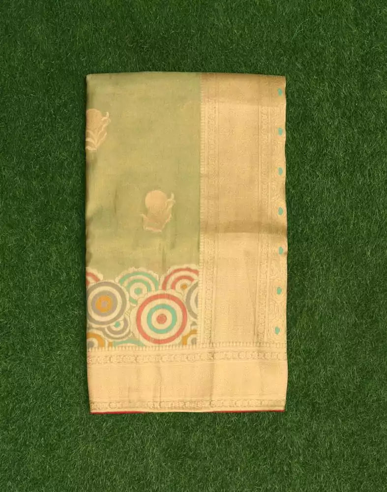 Image of Light Green Floral Banaras Tissue Saree