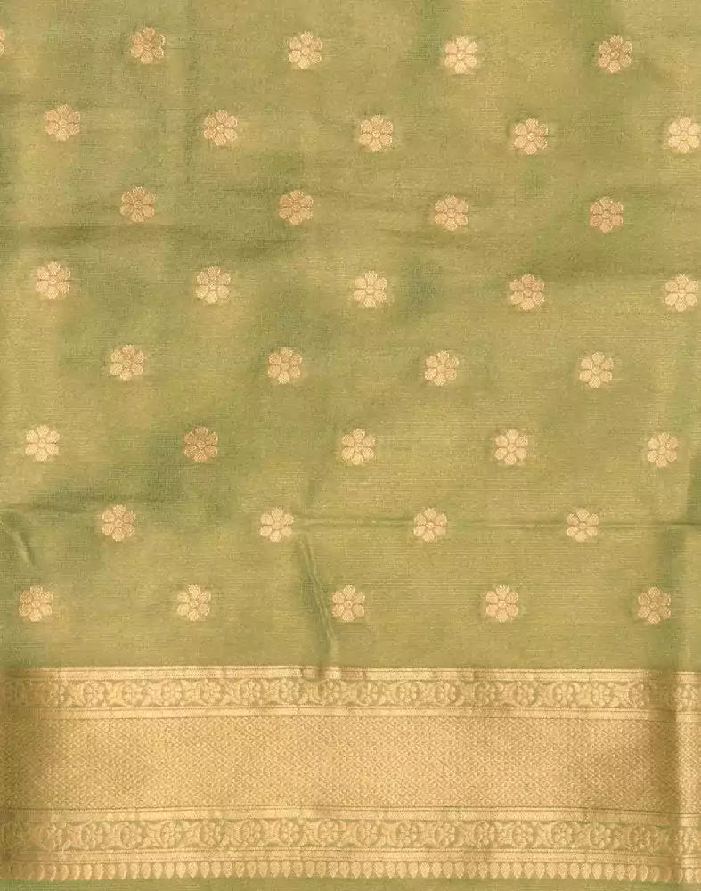 Image of Light Green Floral Banaras Tissue Saree