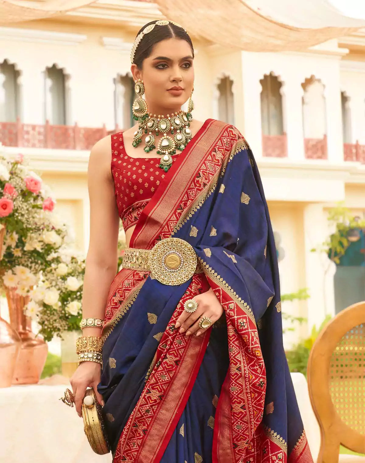 Image of Blue and Red Patola Saree