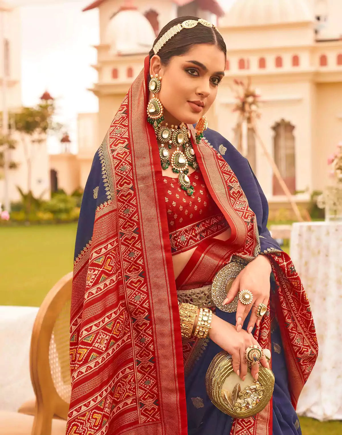 Image of Blue and Red Patola Saree