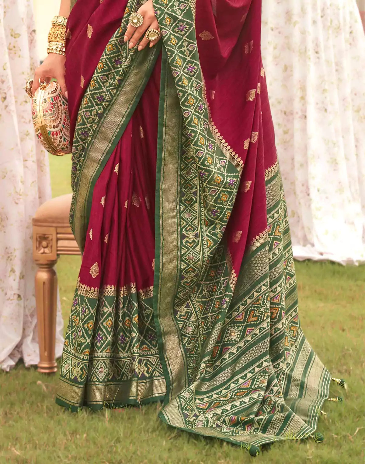 Image of Maroon Coloured Patola Contrast Saree