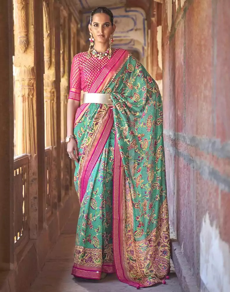 Image of Glamorous Patola Green Coloured Saree