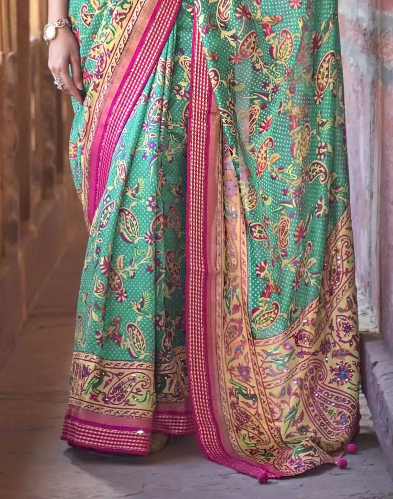 Image of Glamorous Patola Green Coloured Saree