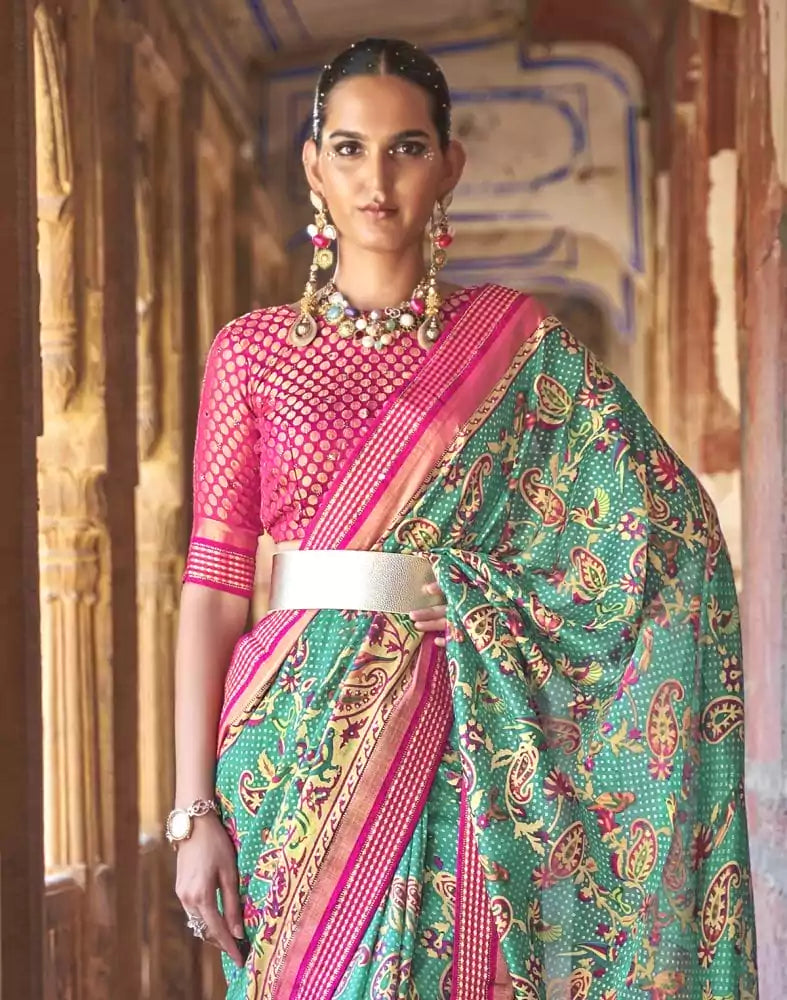 Image of Glamorous Patola Green Coloured Saree