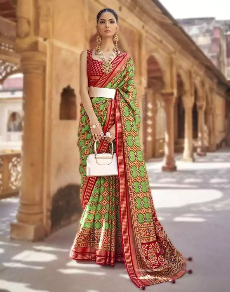 Image of Ocean Green Patola Fancy Saree