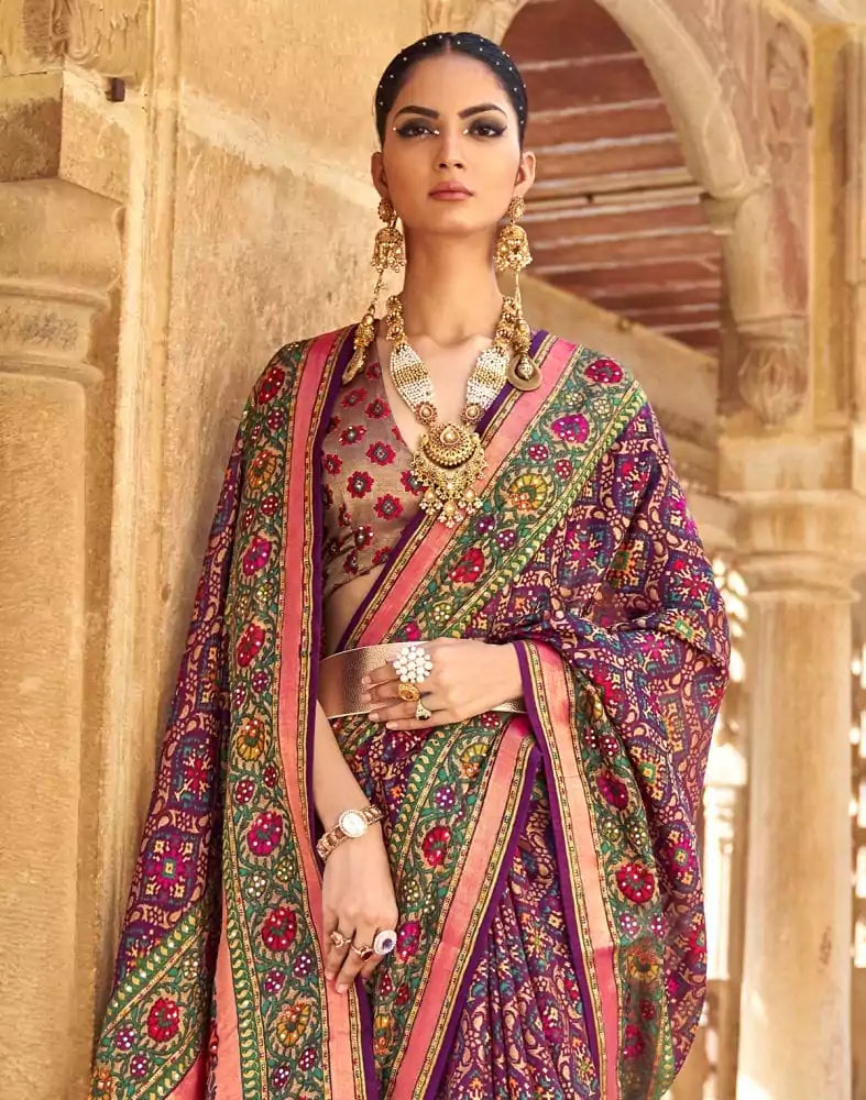 Image of Purple Coloured Woven Patola Saree