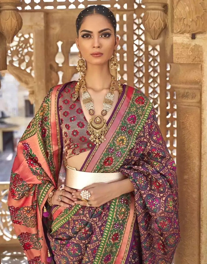 Image of Purple Coloured Woven Patola Saree