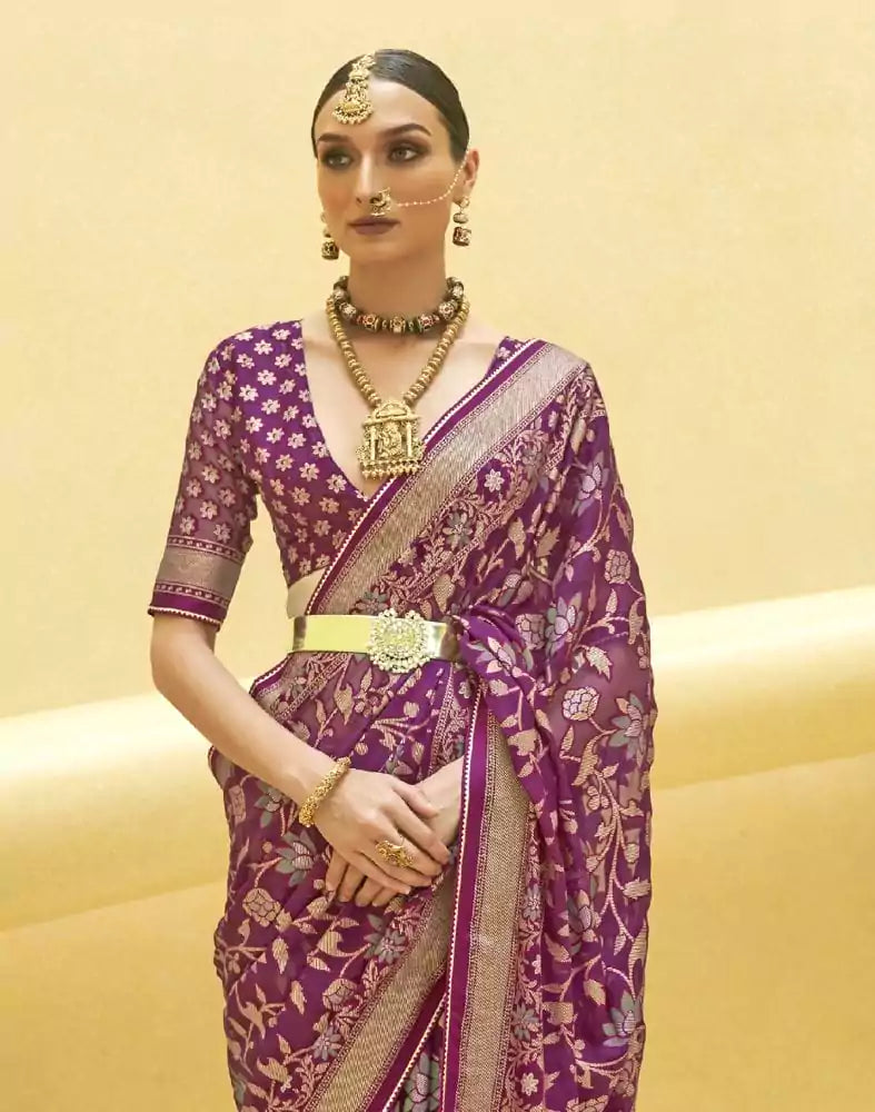 Image of Floral Print Dark Pink Patola Saree