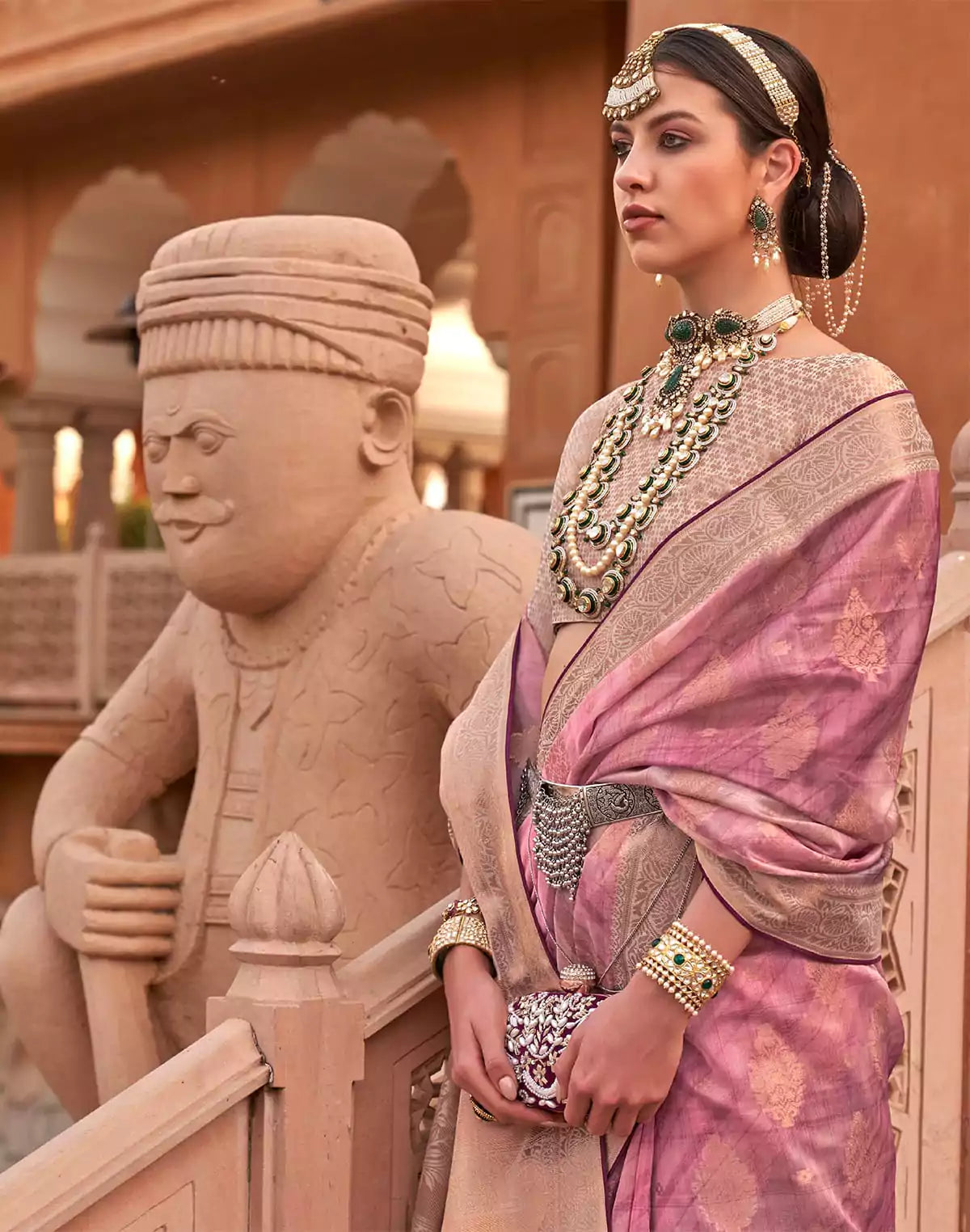 Image of Pink Floral Organza Party Wear Saree