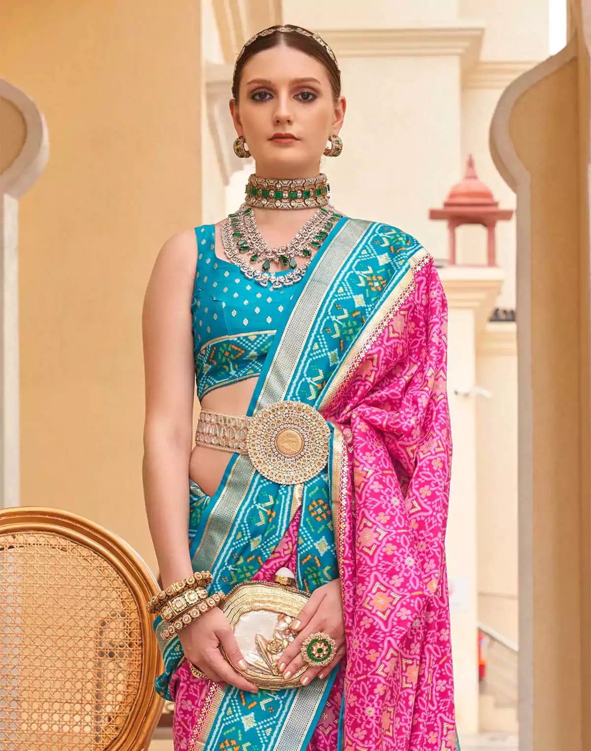 Image of Pink Printed Designer Patola Silk Saree