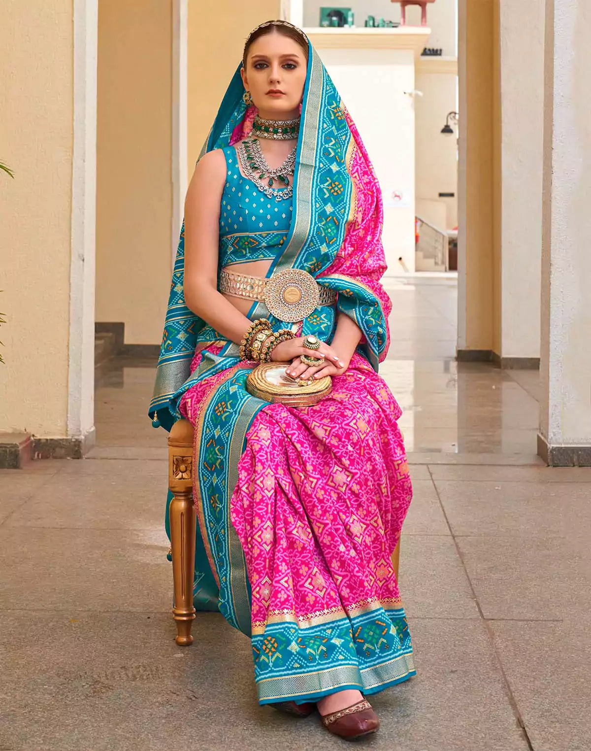 Image of Pink Printed Designer Patola Silk Saree
