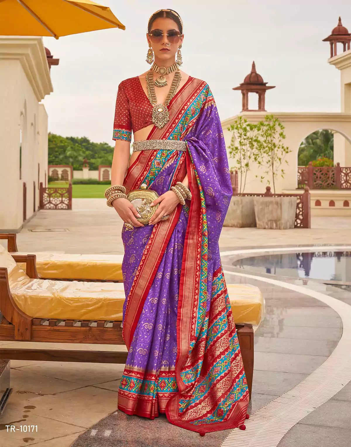 Image of Lavender Patola Silk Contrast Saree