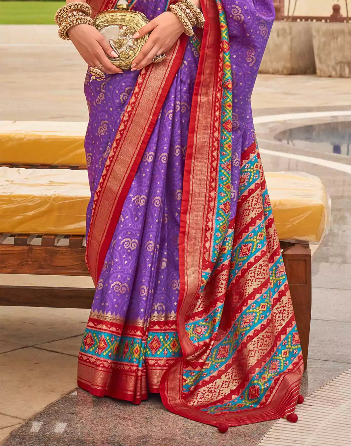 Image of Lavender Patola Silk Contrast Saree