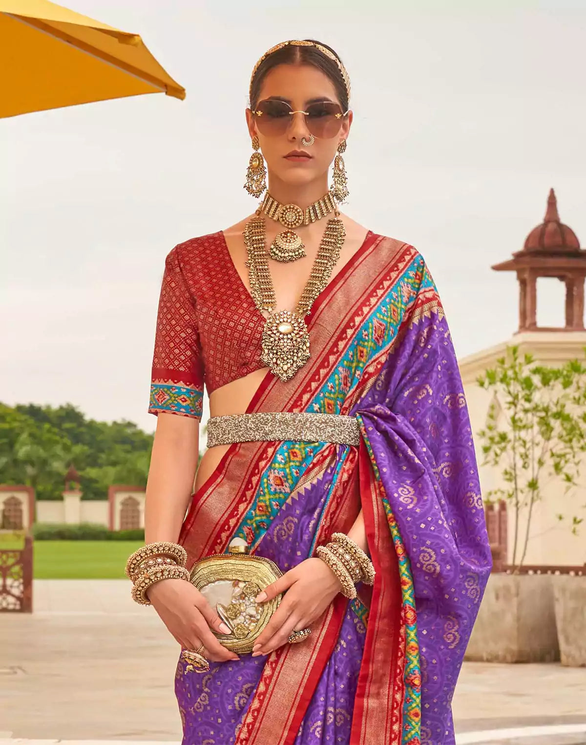 Image of Lavender Patola Silk Contrast Saree