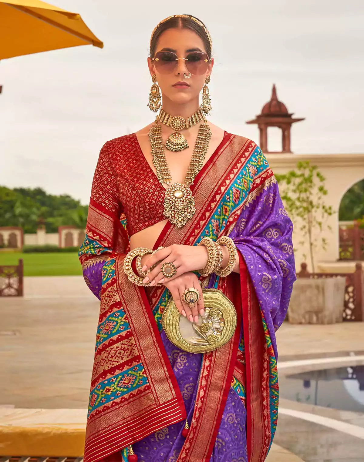 Image of Lavender Patola Silk Contrast Saree