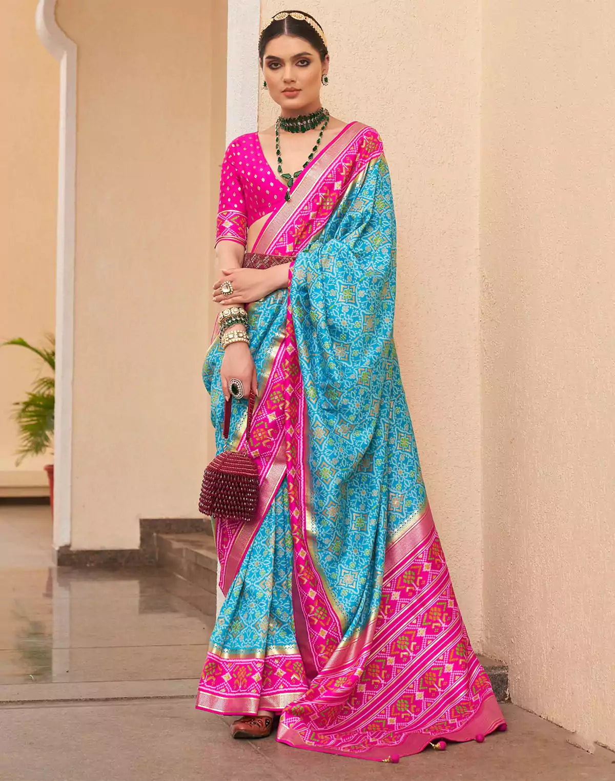 Image of Elegant Sky Blue Colour Patola Silk Saree