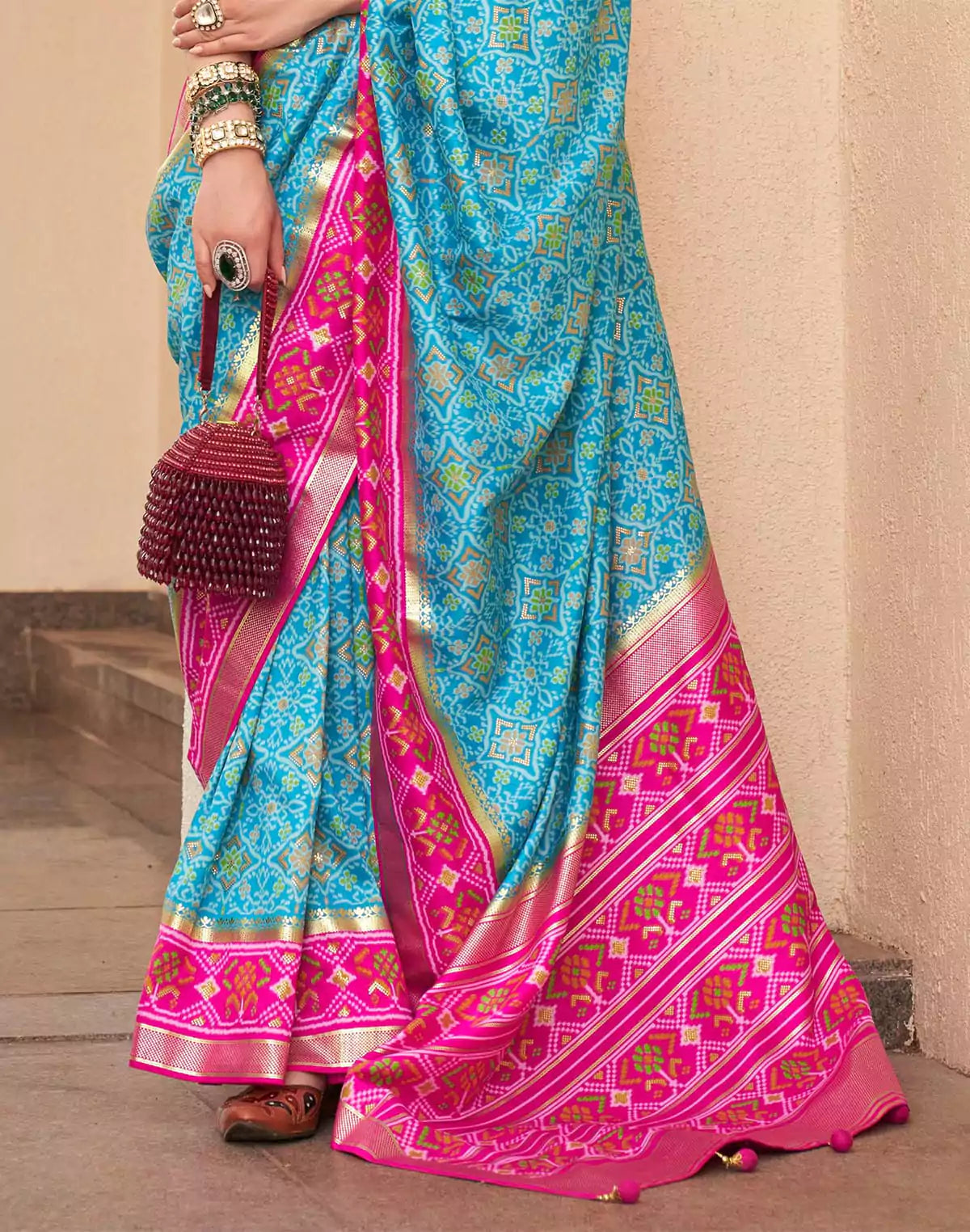 Image of Elegant Sky Blue Colour Patola Silk Saree