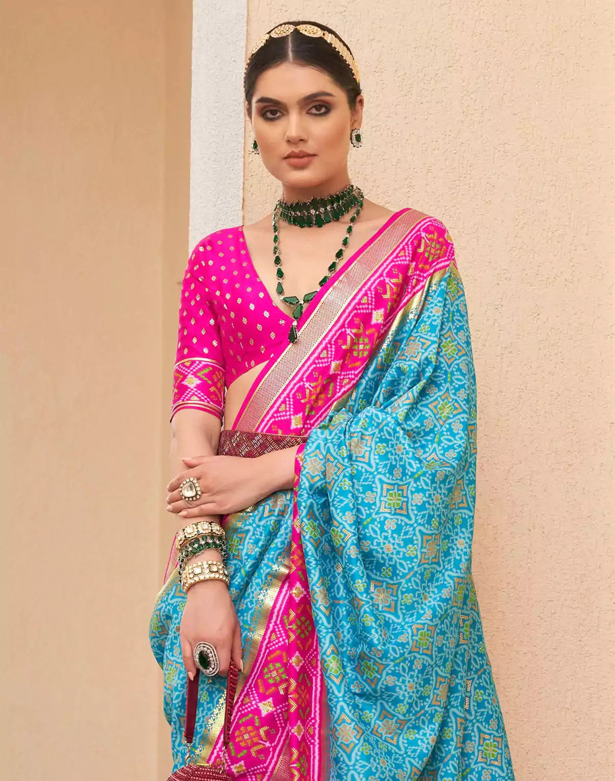 Image of Elegant Sky Blue Colour Patola Silk Saree