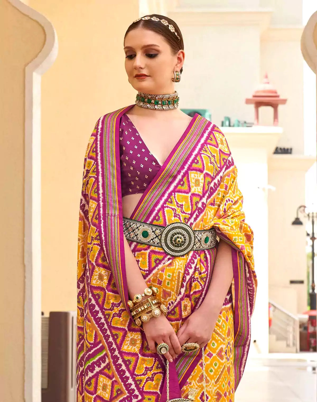 Image of Mustard Patola Silk Festive Wear Saree