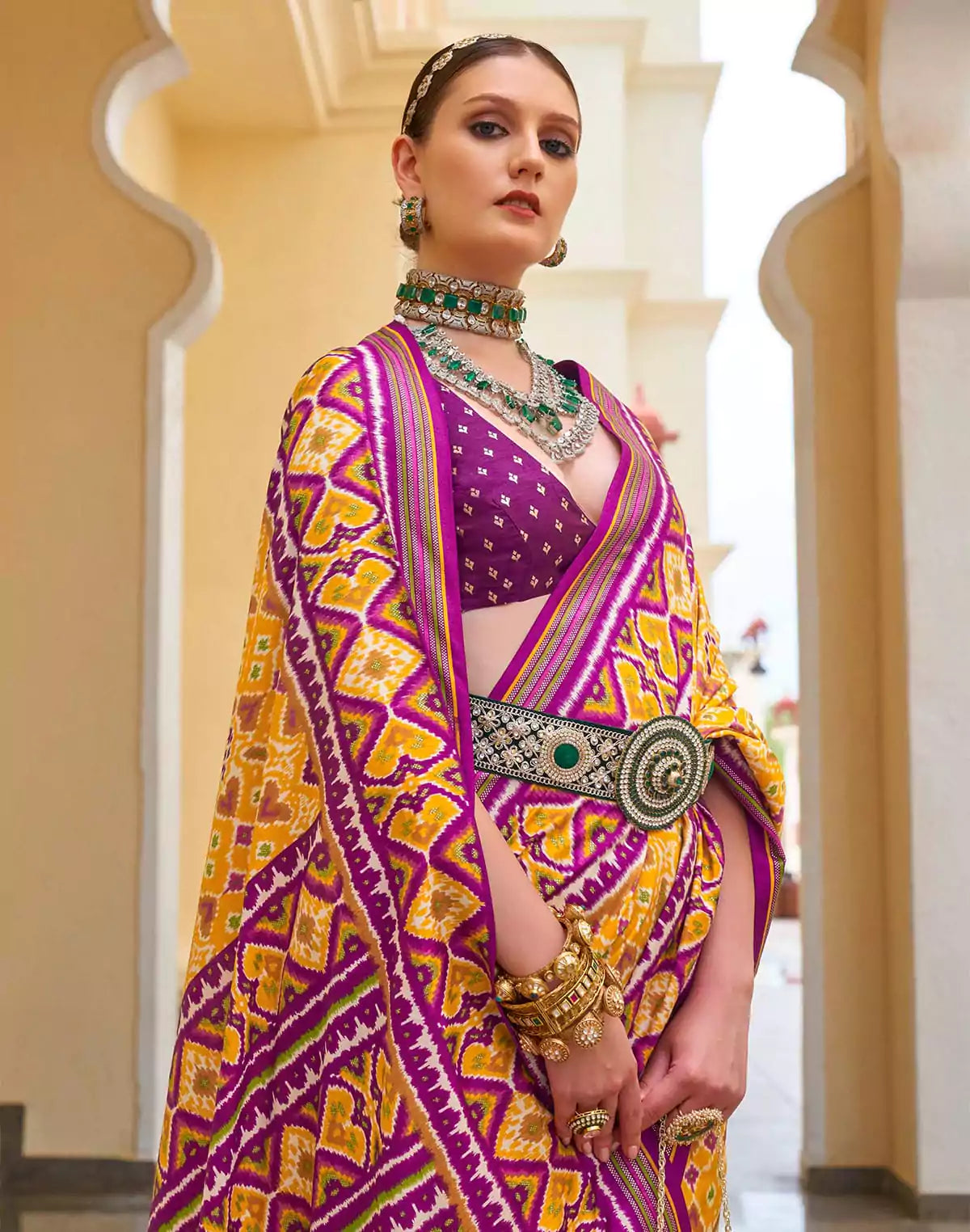 Image of Mustard Patola Silk Festive Wear Saree