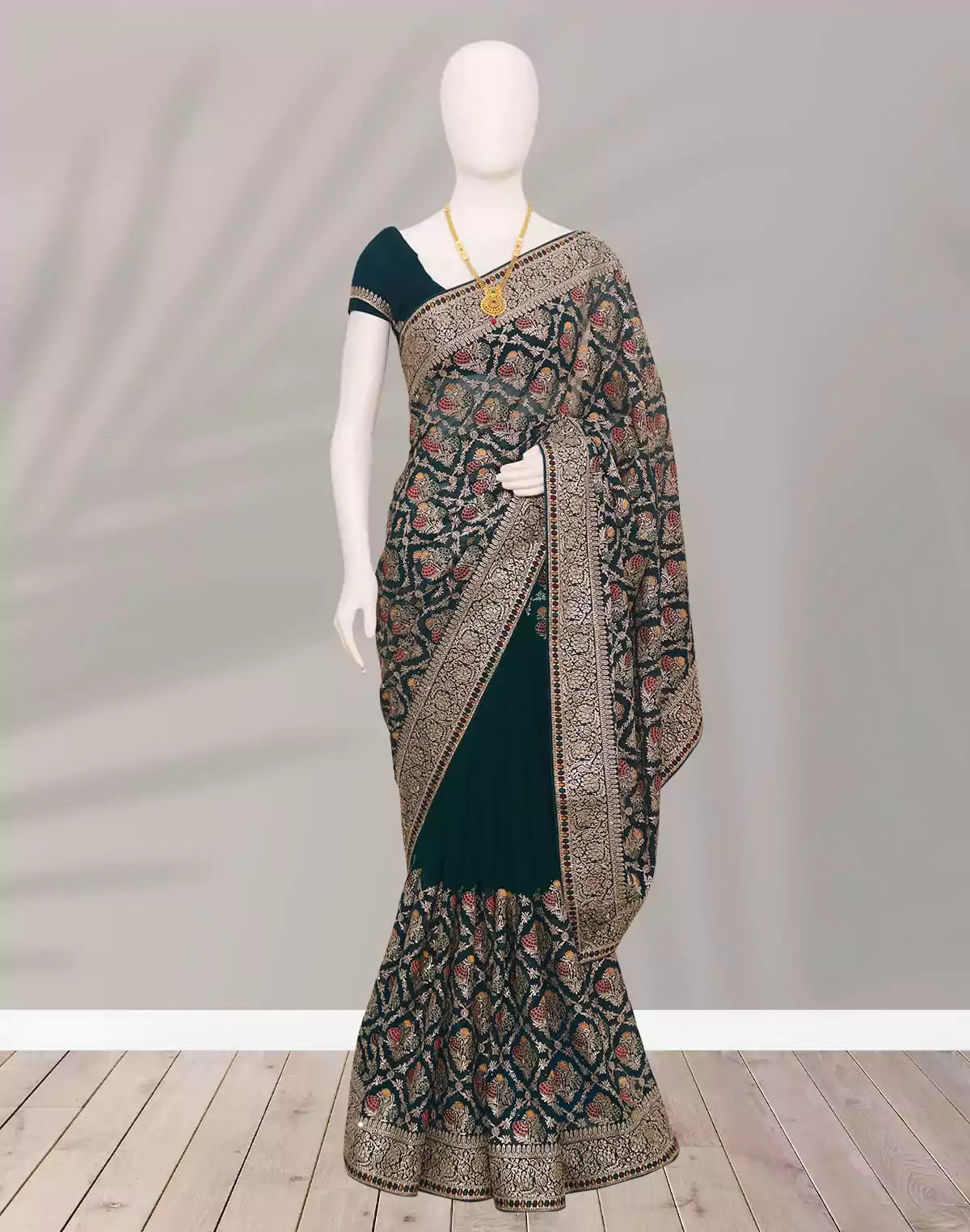 Image of Peacock Blue Georgette Chikankari with Stones work Saree