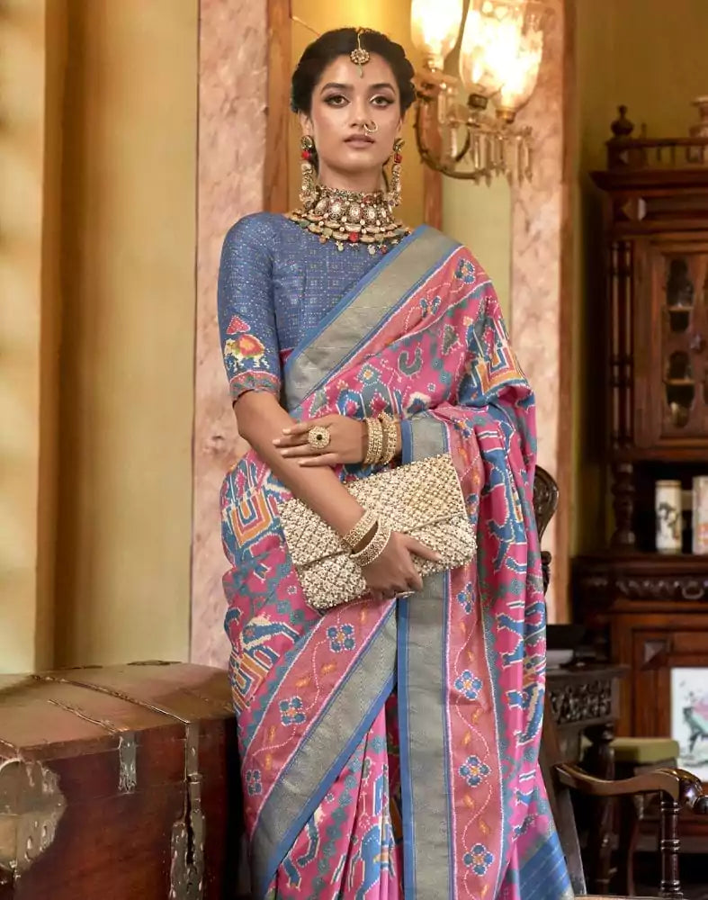 Image of Ikat Pattern Light Pink Coloured Patola Fancy Saree