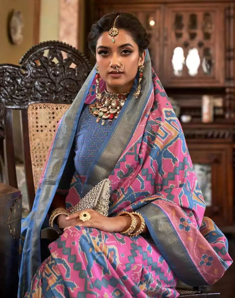 Image of Ikat Pattern Light Pink Coloured Patola Fancy Saree