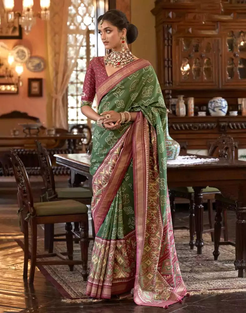 Image of Green Coloured Woven Patola Fancy Saree
