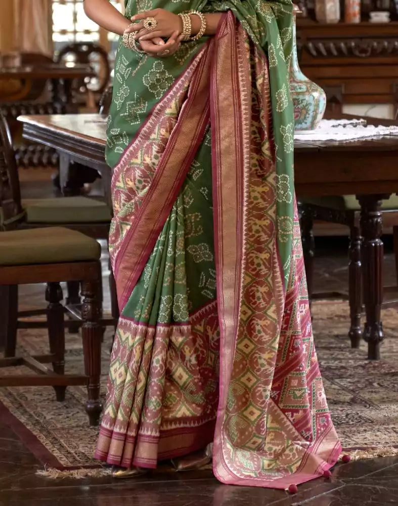 Image of Green Coloured Woven Patola Fancy Saree