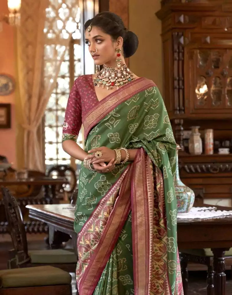 Image of Green Coloured Woven Patola Fancy Saree