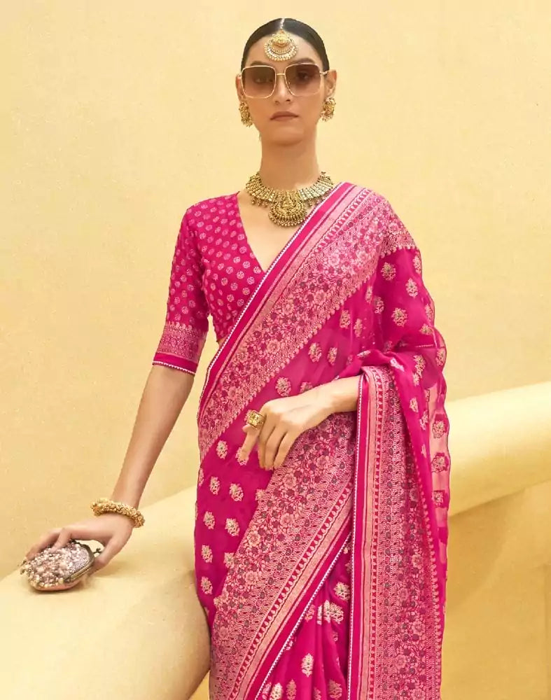 Image of Pink Floral Patola Fancy Saree