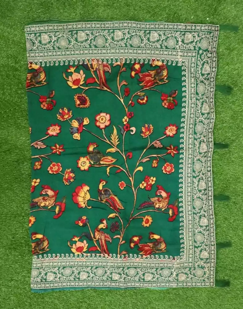 Image of Green Floral Printed Dola Silk Saree