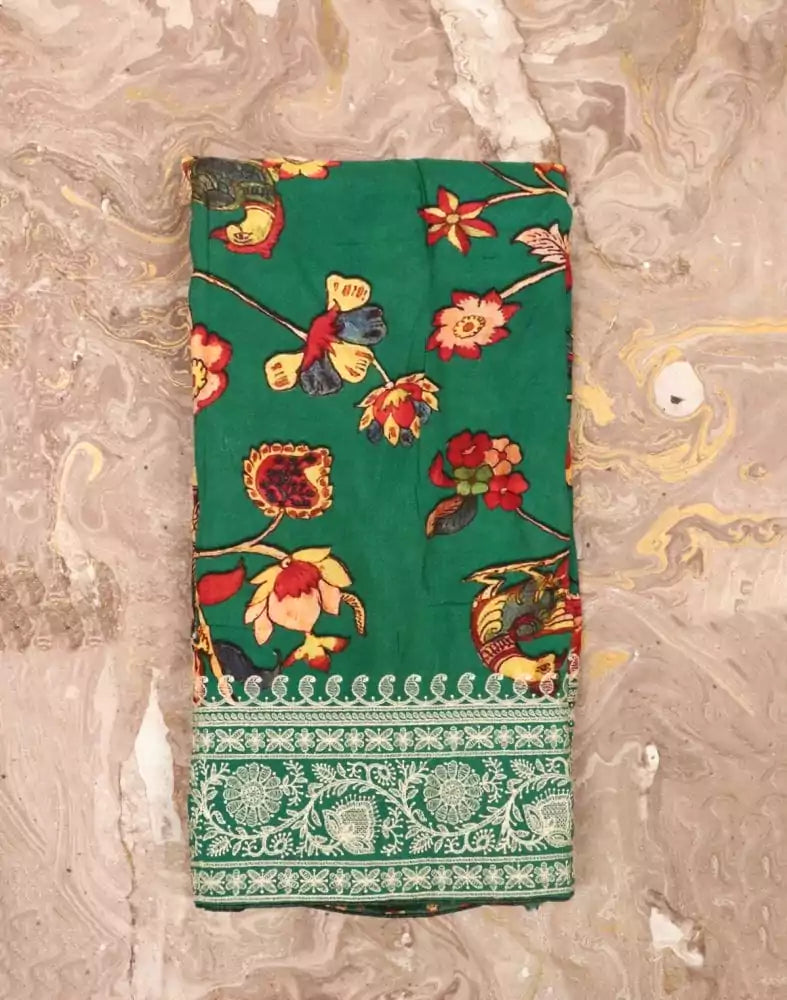 Image of Green Floral Printed Dola Silk Saree