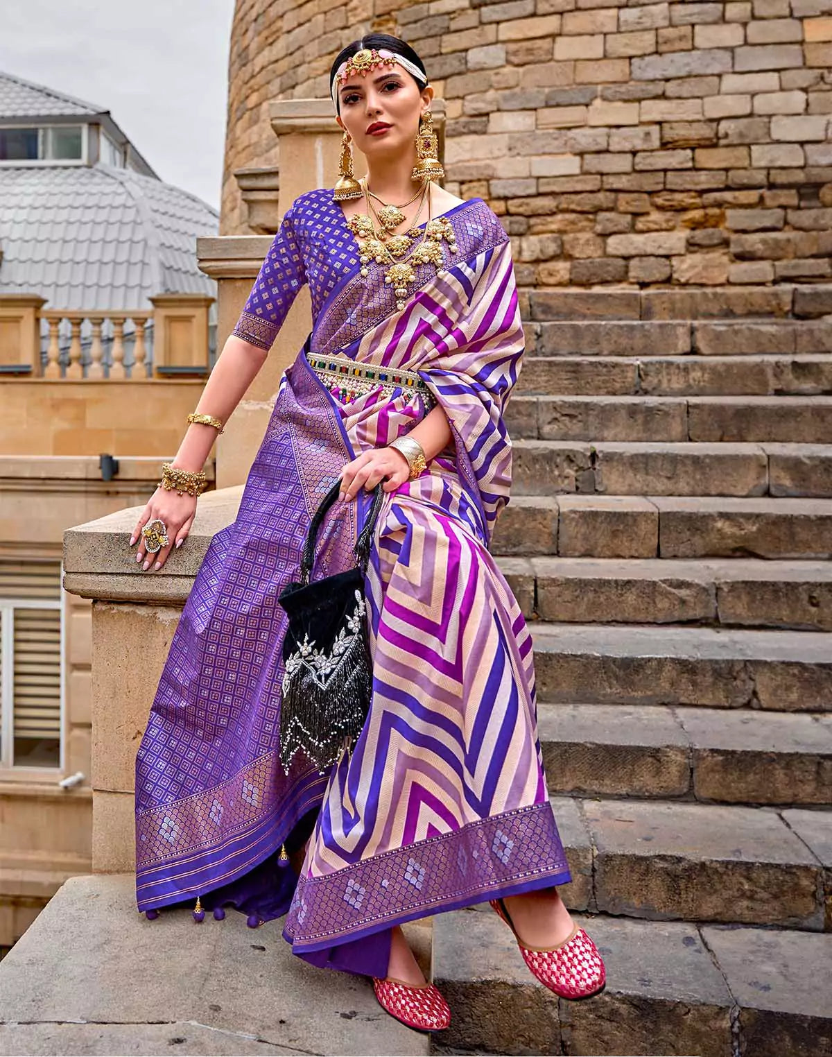Image of Violet Festive Designer Party Wear Saree