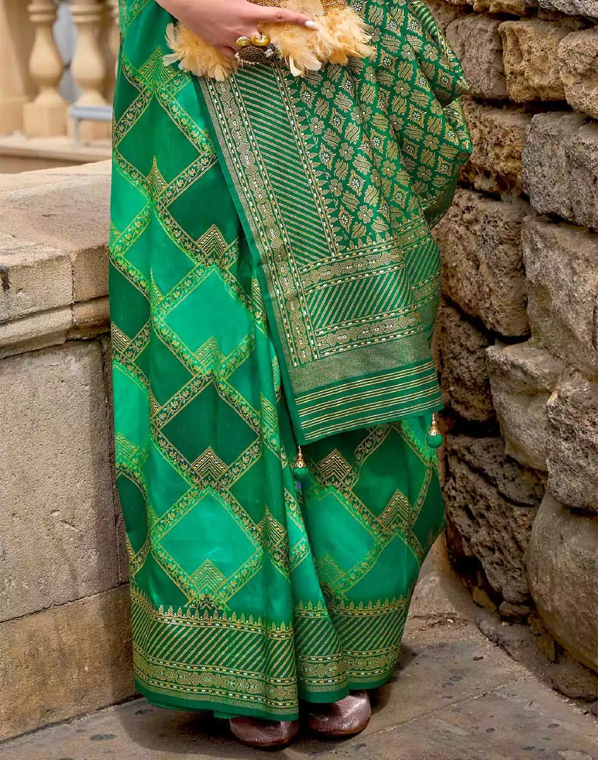 Image of Stylish Green Patola Silk Festive Wear Saree