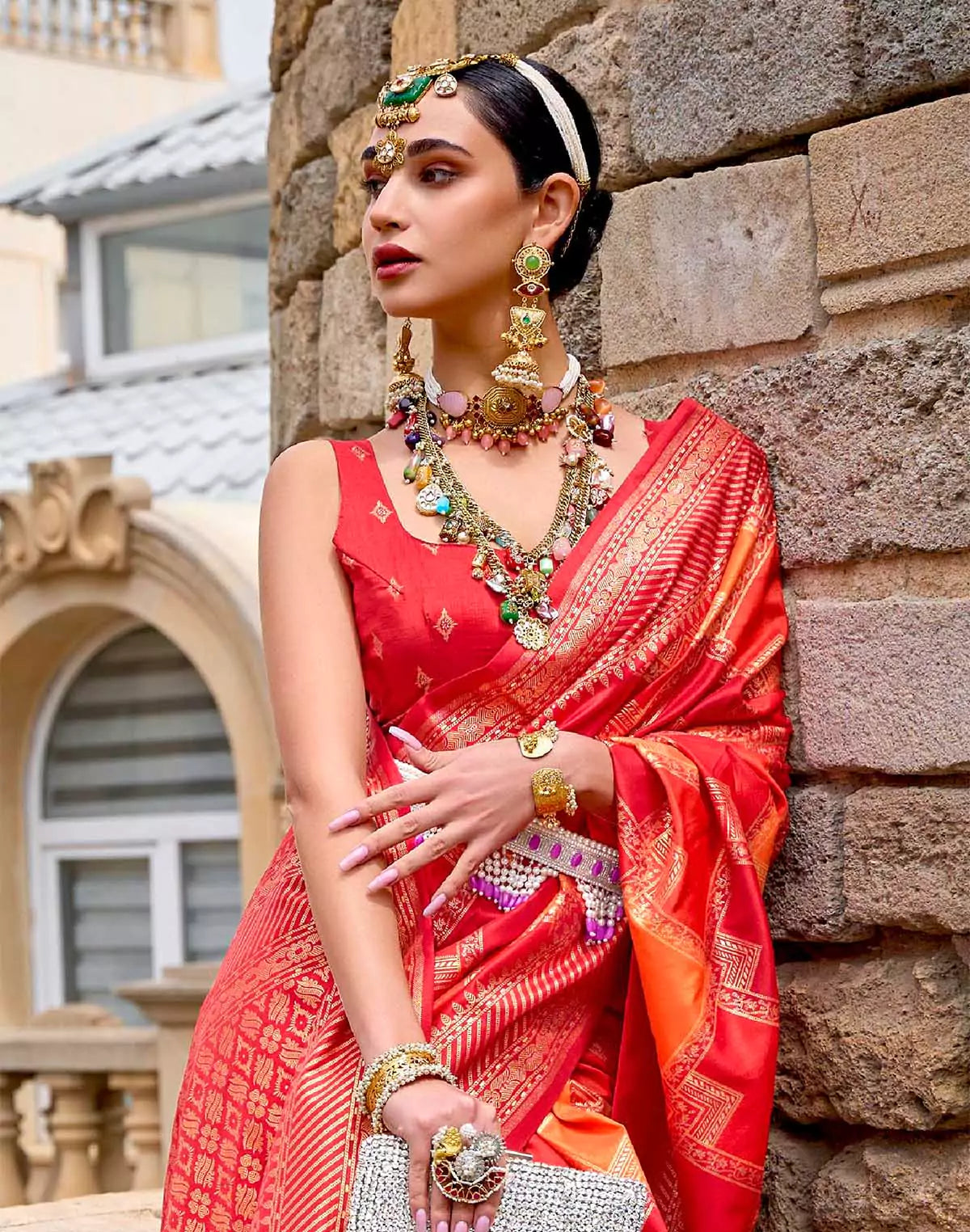 Image of Orange Patola Silk Festive Wear Saree