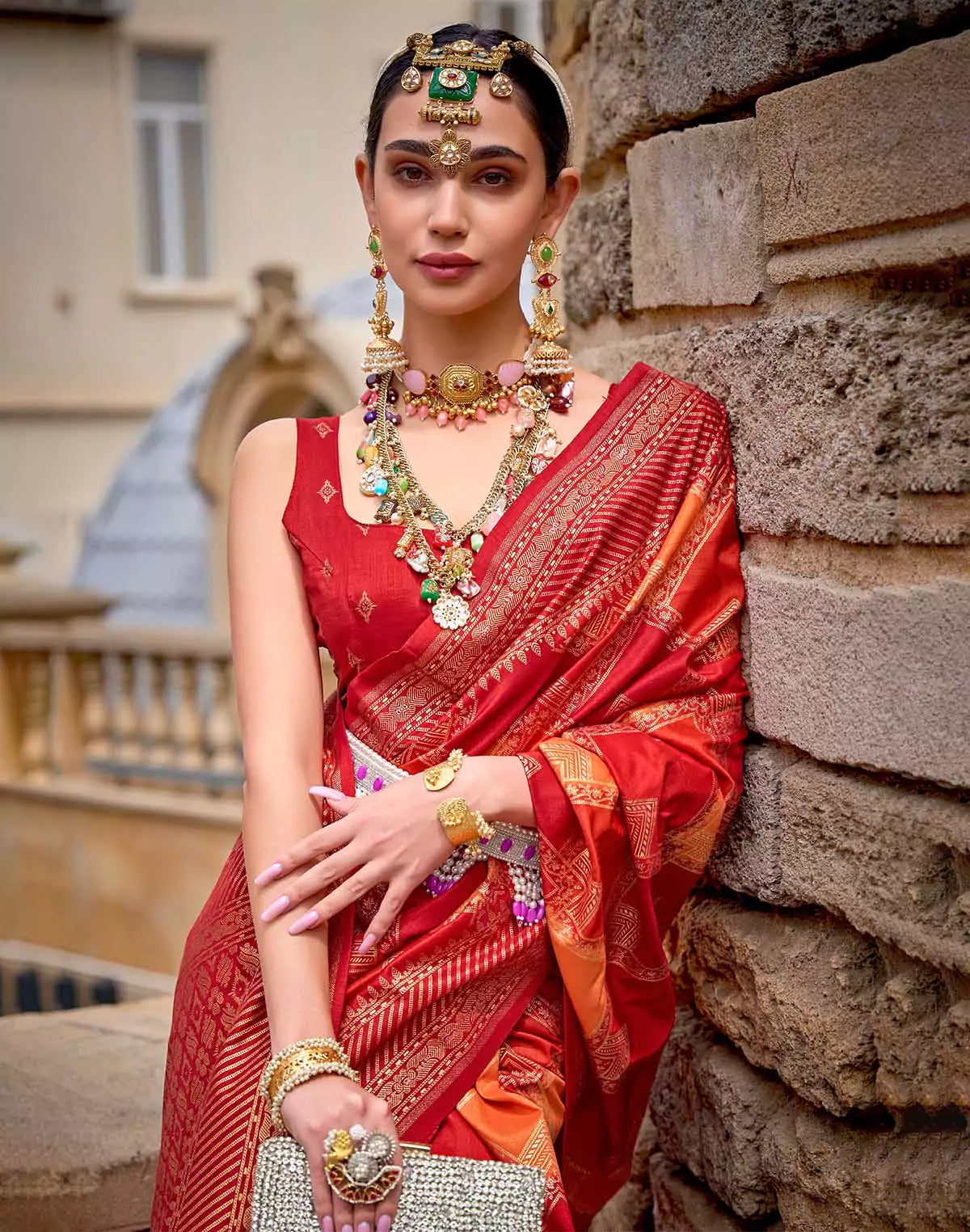 Image of Orange Patola Silk Festive Wear Saree