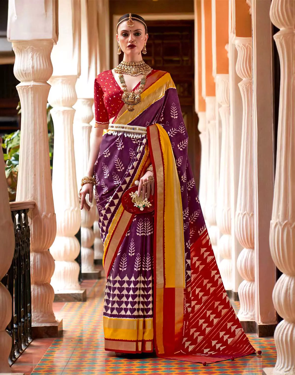 Image of Purple Ikat Pattern Patola Silk Saree