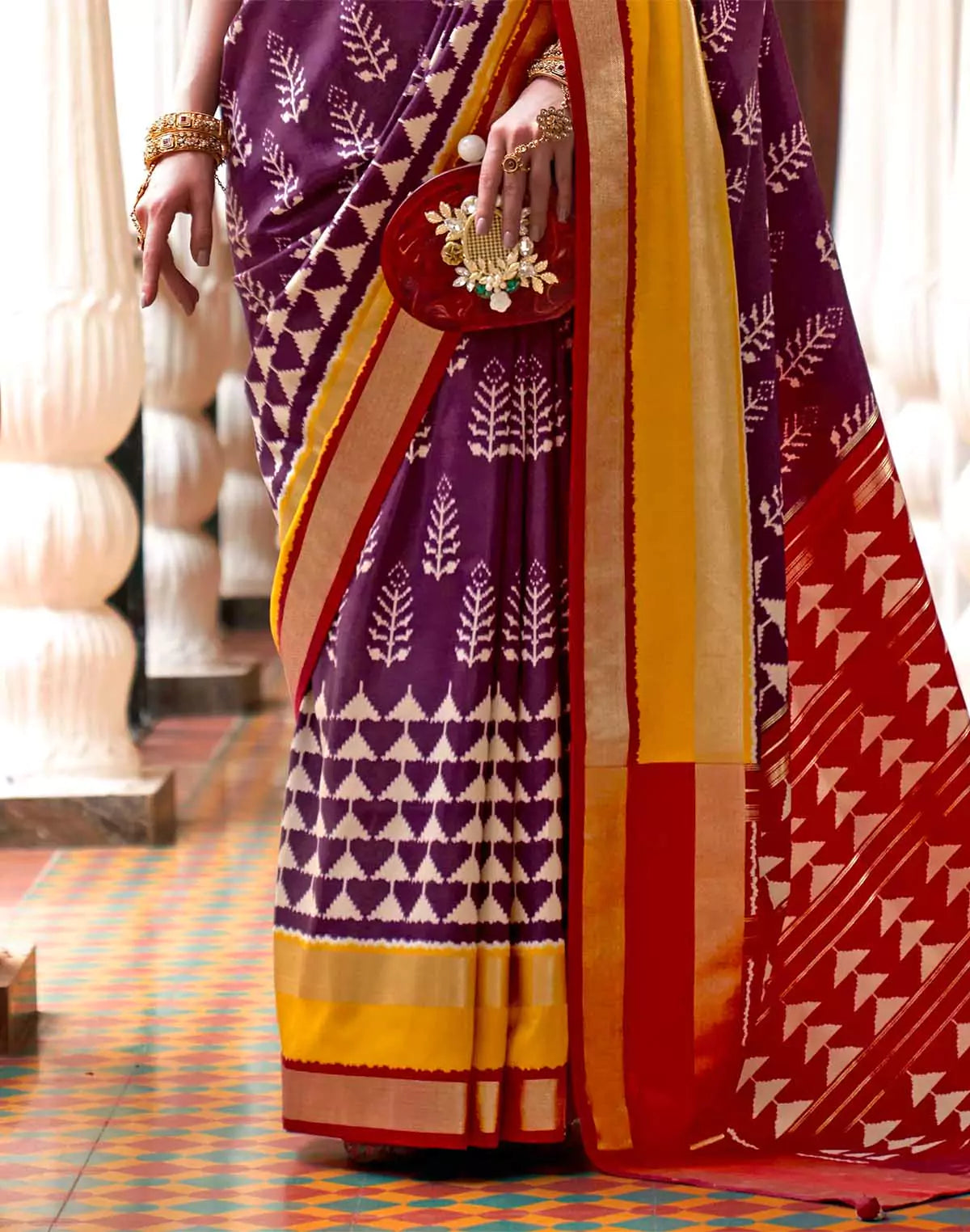 Image of Purple Ikat Pattern Patola Silk Saree