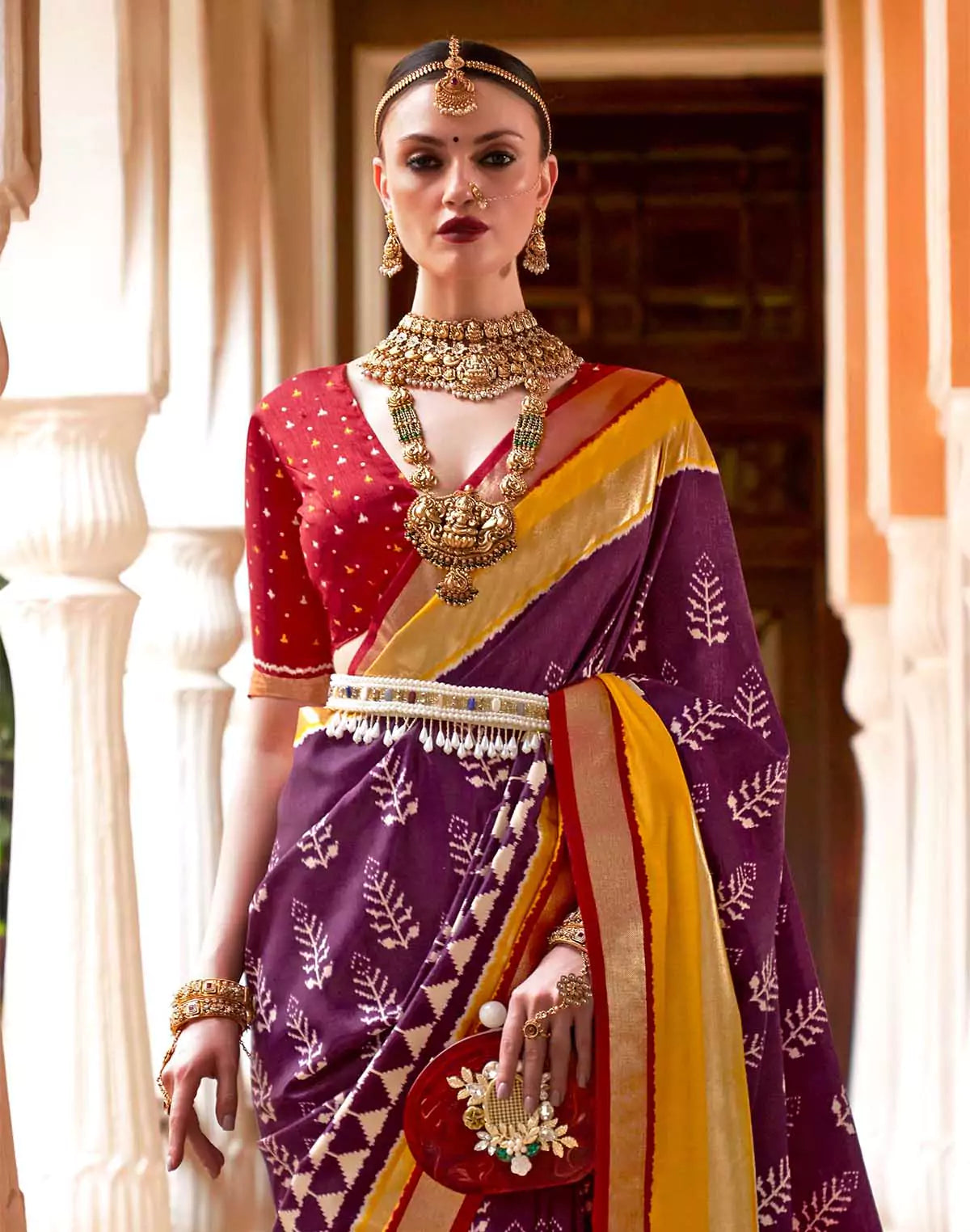 Image of Purple Ikat Pattern Patola Silk Saree