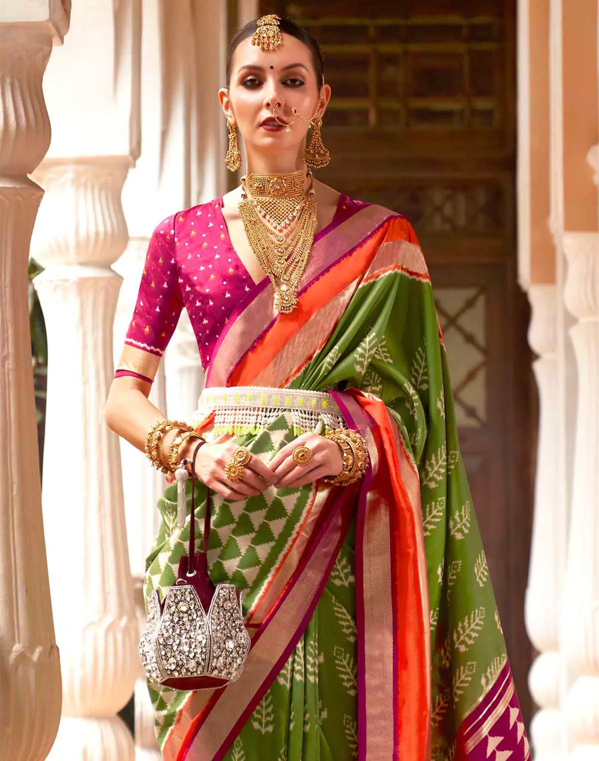 Image of Stunning Mehendi Green Soft Patola Silk Saree