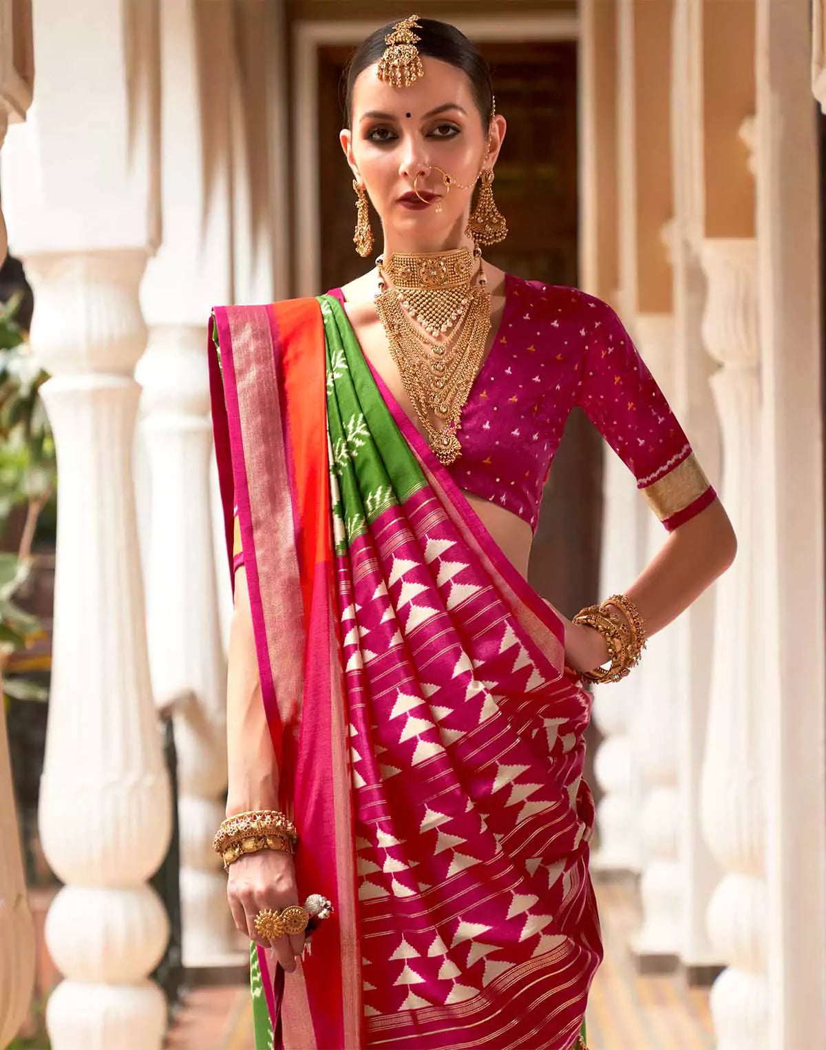 Image of Stunning Mehendi Green Soft Patola Silk Saree