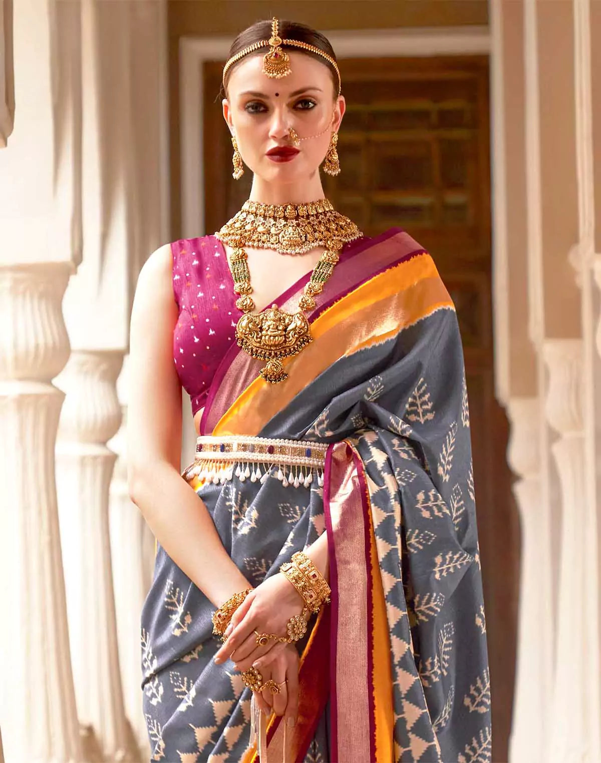 Image of Exclusive Grey Patola Silk Woven Design Saree