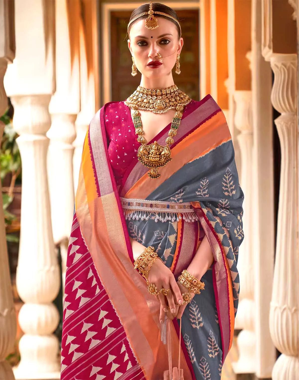 Image of Exclusive Grey Patola Silk Woven Design Saree
