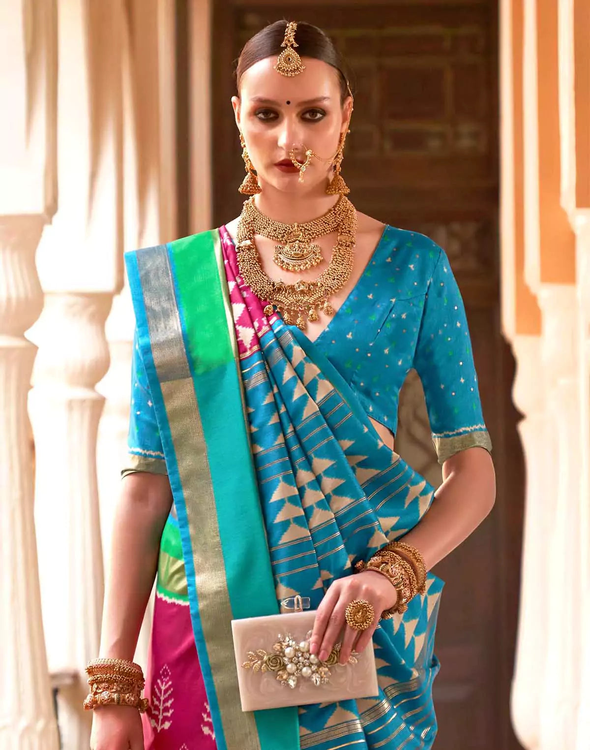 Image of Pink stylish Woven Design Soft Patola Silk Saree