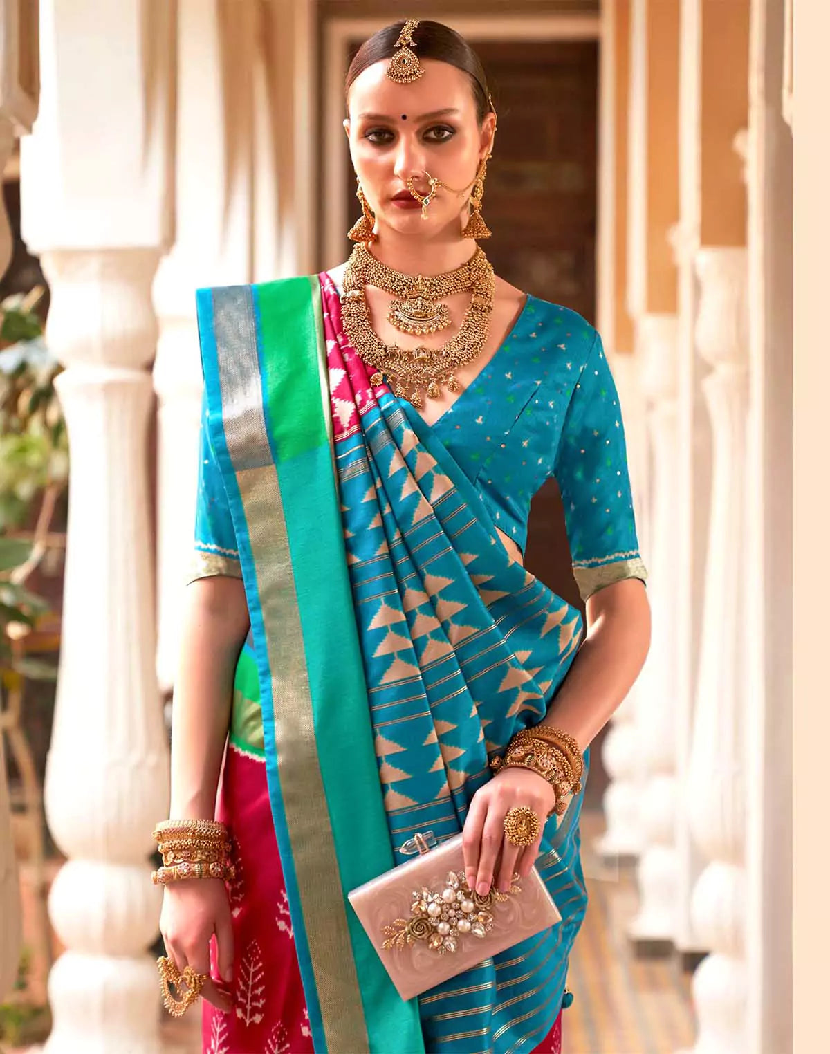 Image of Pink stylish Woven Design Soft Patola Silk Saree