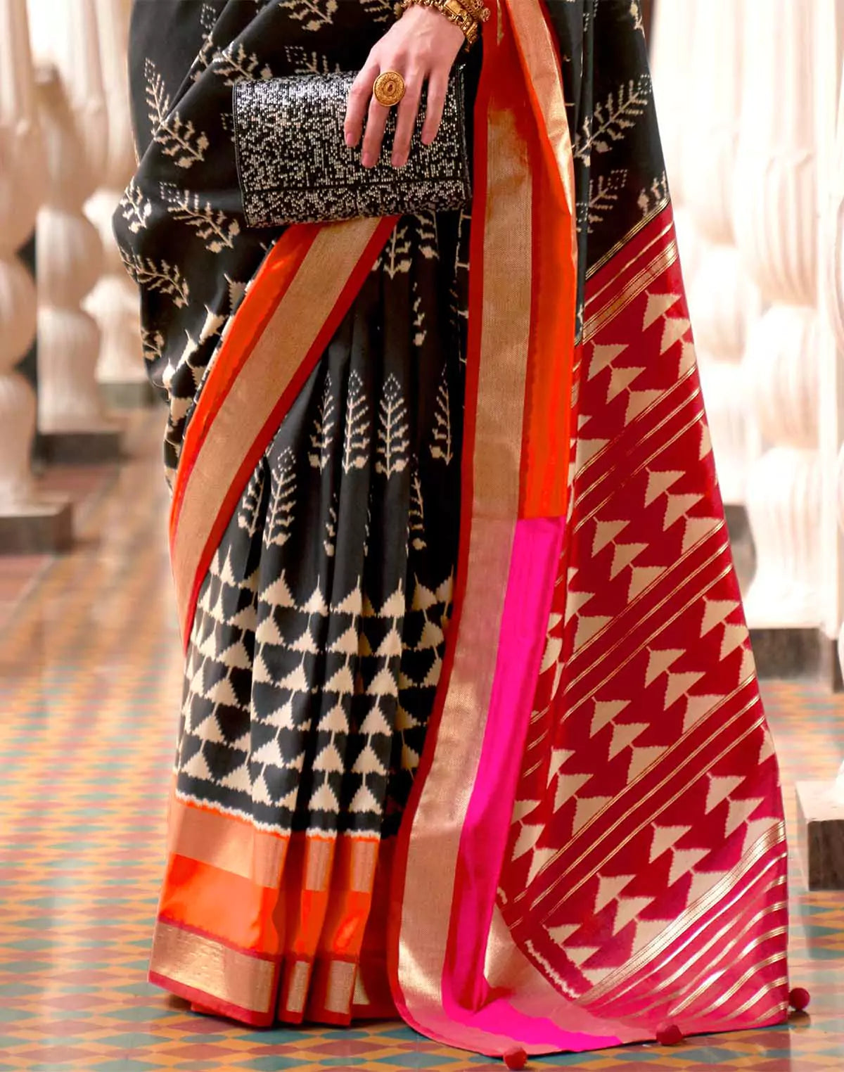 Image of Black and Red Soft Patola Silk Saree