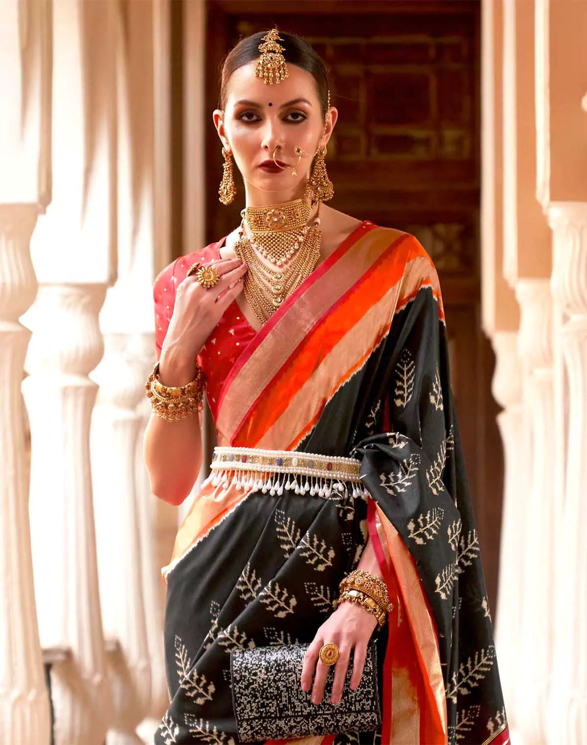 Image of Black and Red Soft Patola Silk Saree
